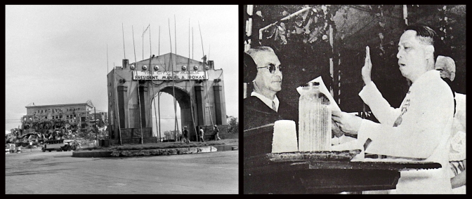 08 1946 Manila Welcome Arch &amp; Manuel Roxas taking his second oath as President of the Third Republic